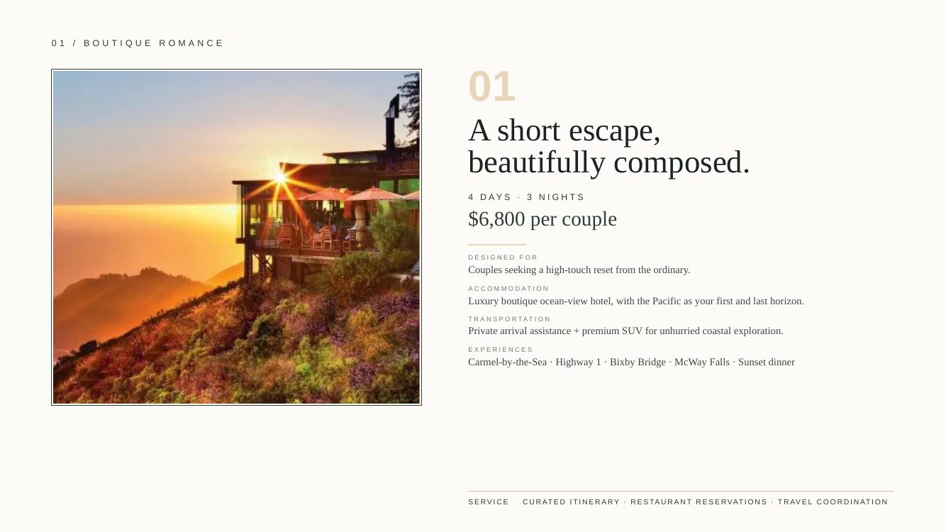 Big Sur · Private Pacific Coast Romance — brochure page