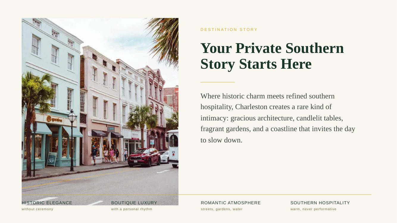Charleston · Southern Elegance Romance Journey — brochure page