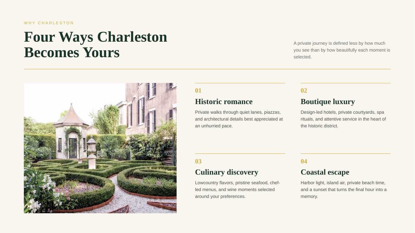 Charleston · Southern Elegance Romance Journey — brochure page