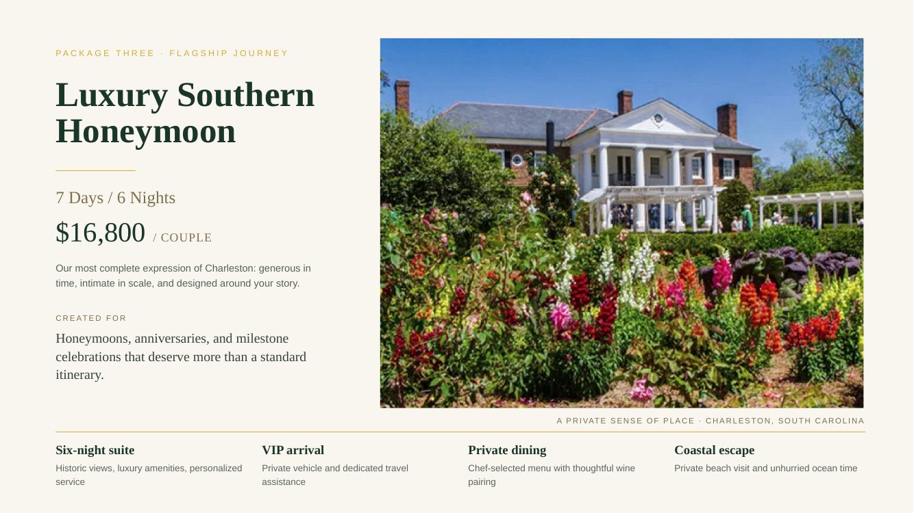 Charleston · Southern Elegance Romance Journey — brochure page