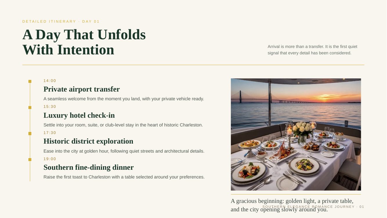 Charleston · Southern Elegance Romance Journey — brochure page