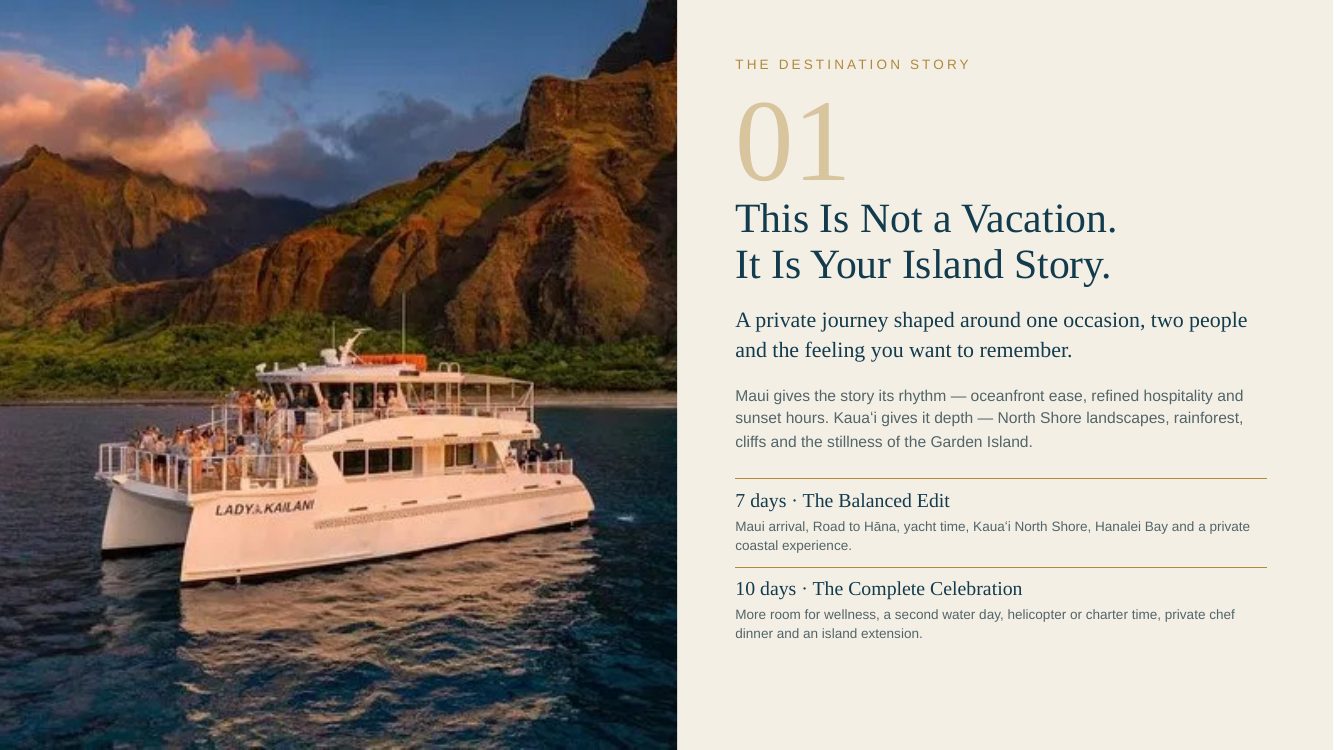 Hawaii · Island Romance, Maui + Kauaʻi — brochure page