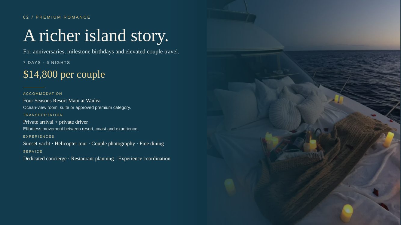 Hawaii · Island Romance, Maui + Kauaʻi — brochure page