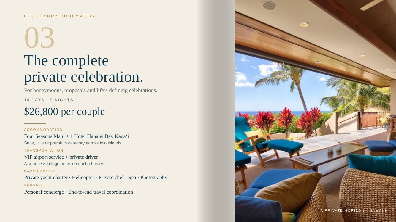 Hawaii · Island Romance, Maui + Kauaʻi — brochure page