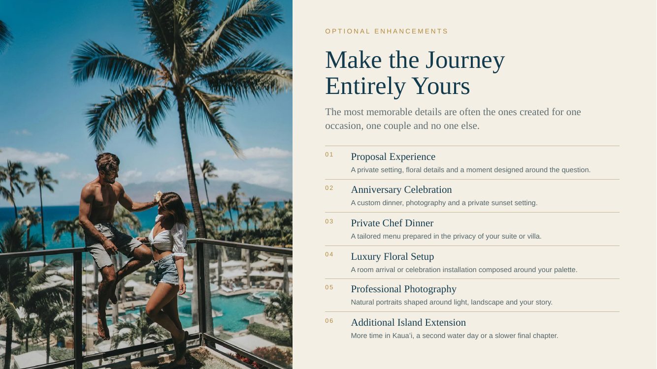 Hawaii · Island Romance, Maui + Kauaʻi — brochure page