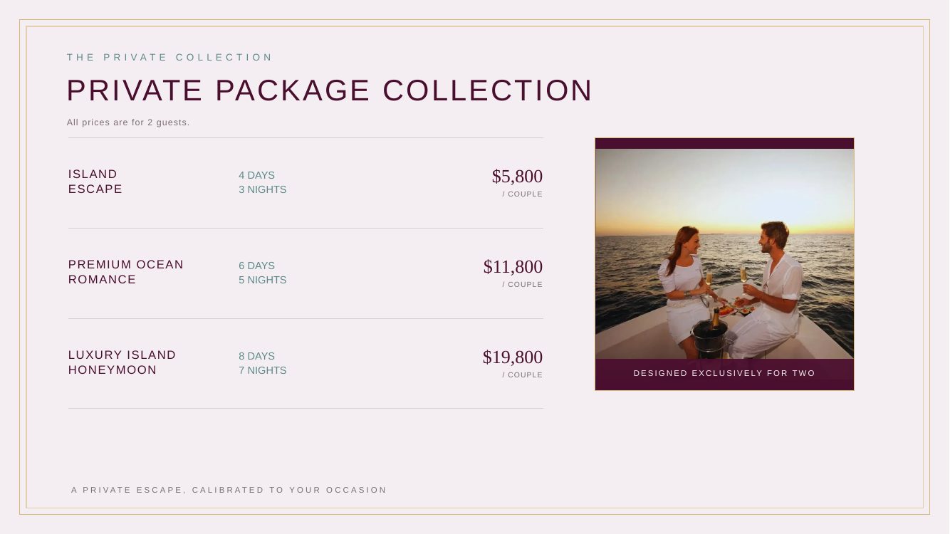 Key West · Private Island Romance Journey — brochure page