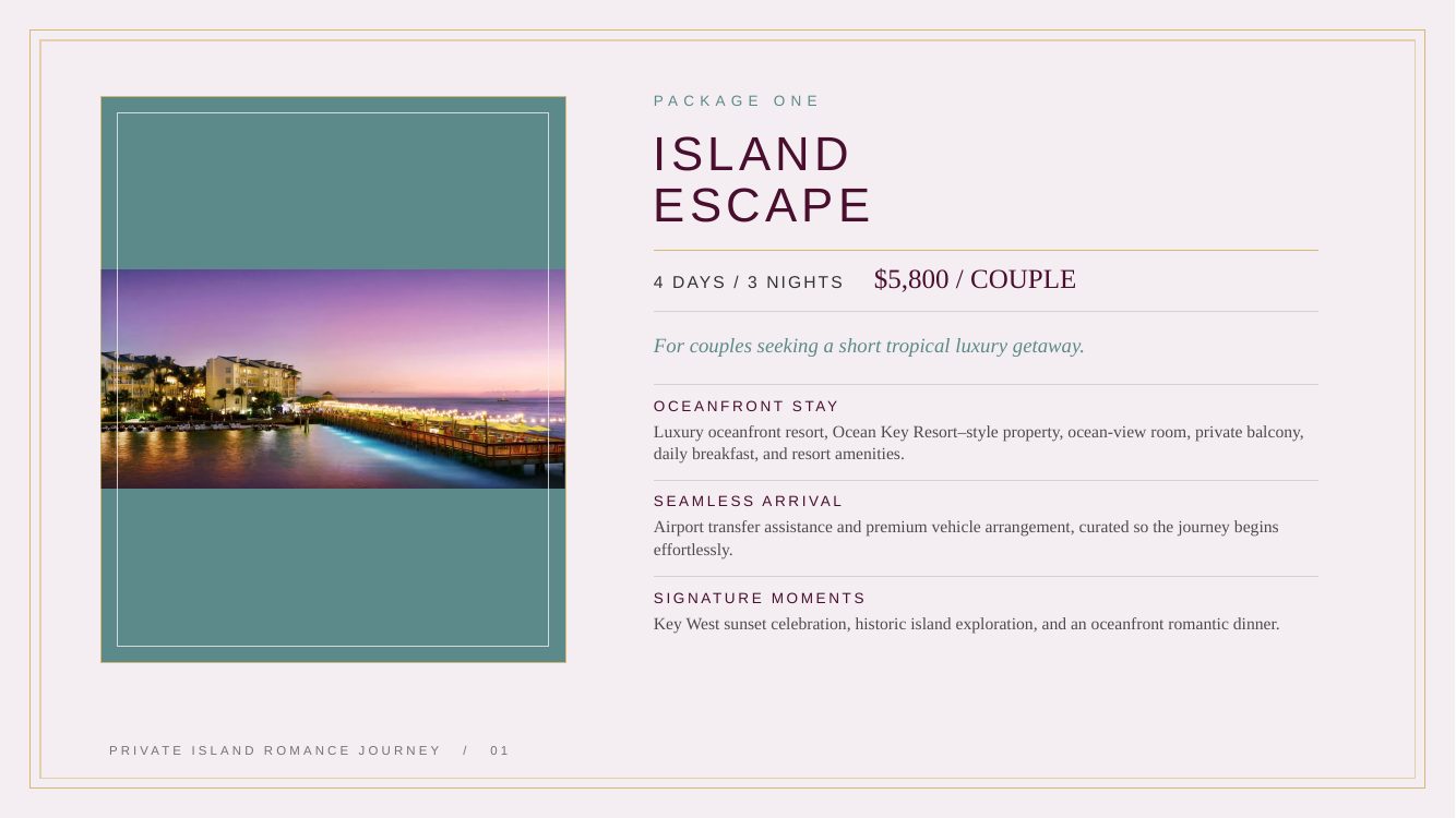 Key West · Private Island Romance Journey — brochure page