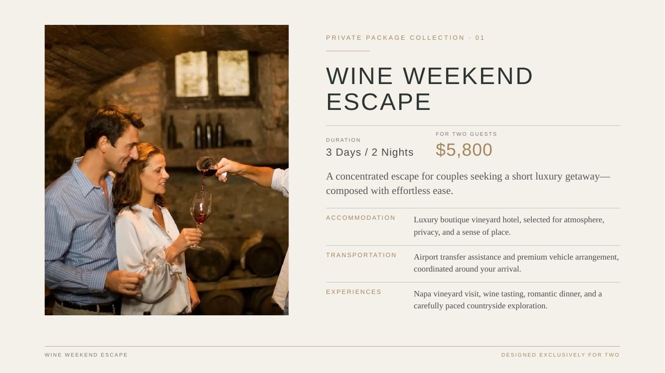 Napa Valley · Luxury Wine & Romance Journey — brochure page
