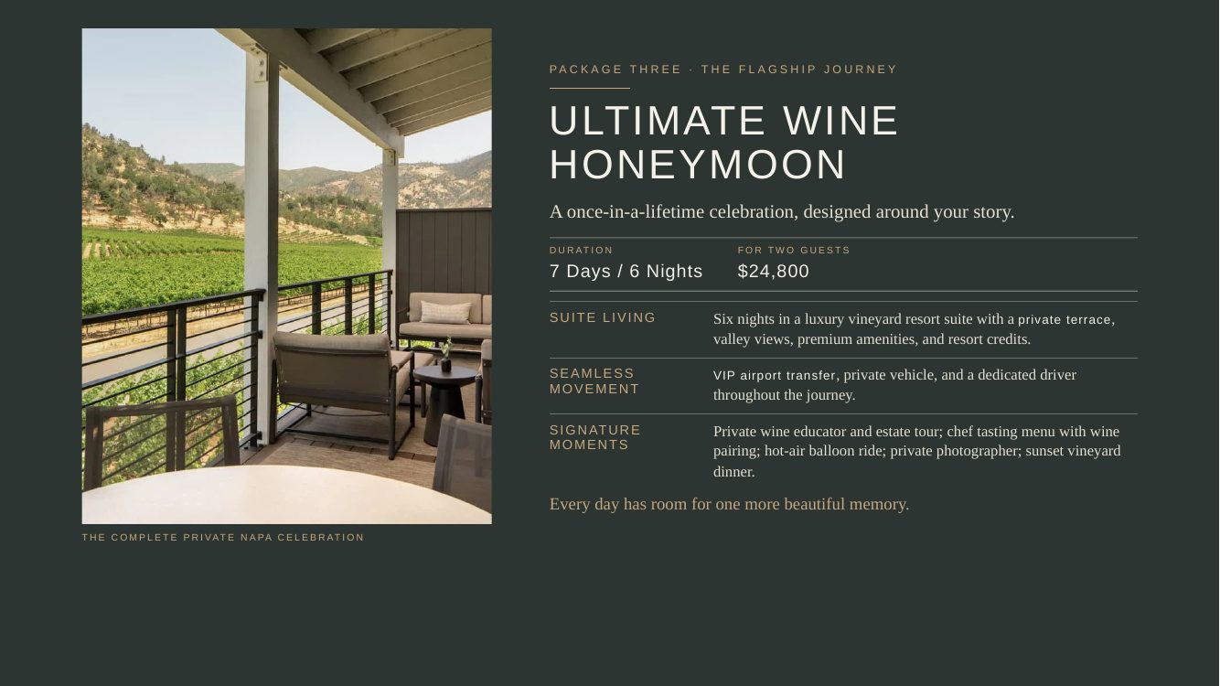 Napa Valley · Luxury Wine & Romance Journey — brochure page