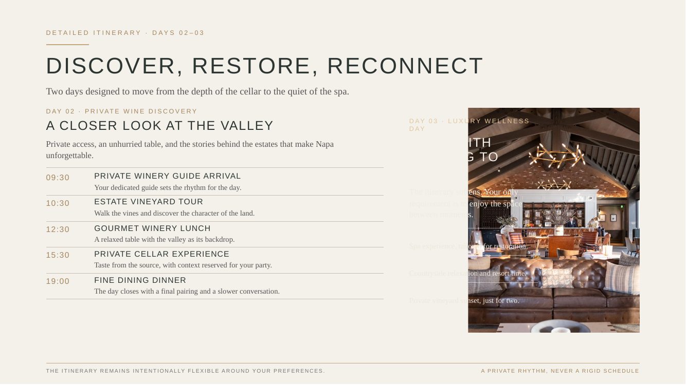 Napa Valley · Luxury Wine & Romance Journey — brochure page