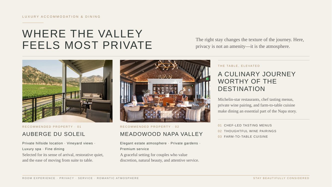 Napa Valley · Luxury Wine & Romance Journey — brochure page