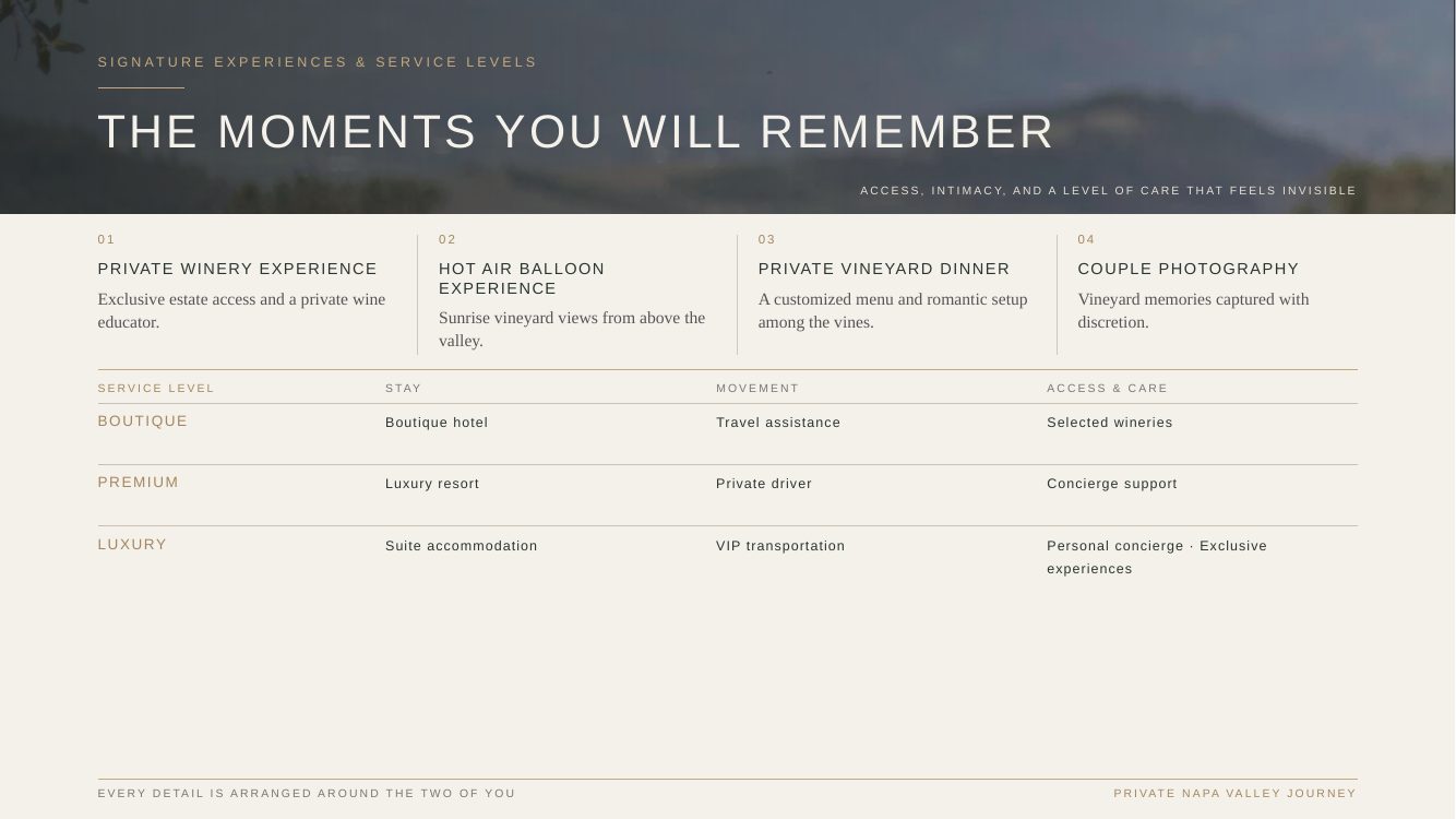 Napa Valley · Luxury Wine & Romance Journey — brochure page