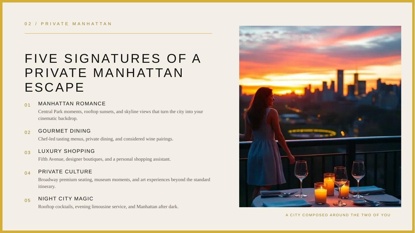 New York City · Private Manhattan Romance — brochure page