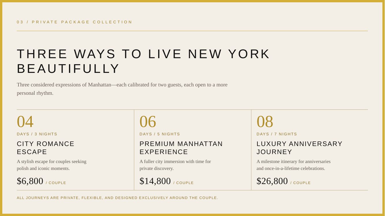 New York City · Private Manhattan Romance — brochure page