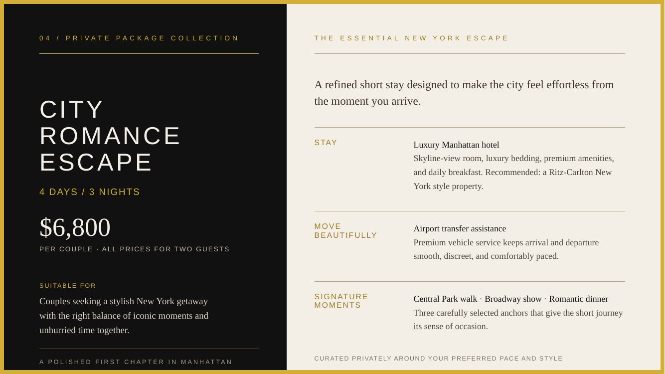 New York City · Private Manhattan Romance — brochure page
