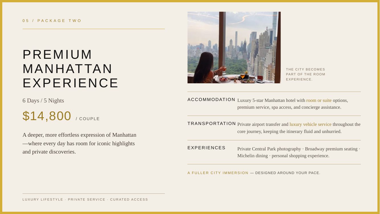 New York City · Private Manhattan Romance — brochure page