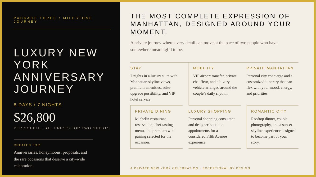 New York City · Private Manhattan Romance — brochure page