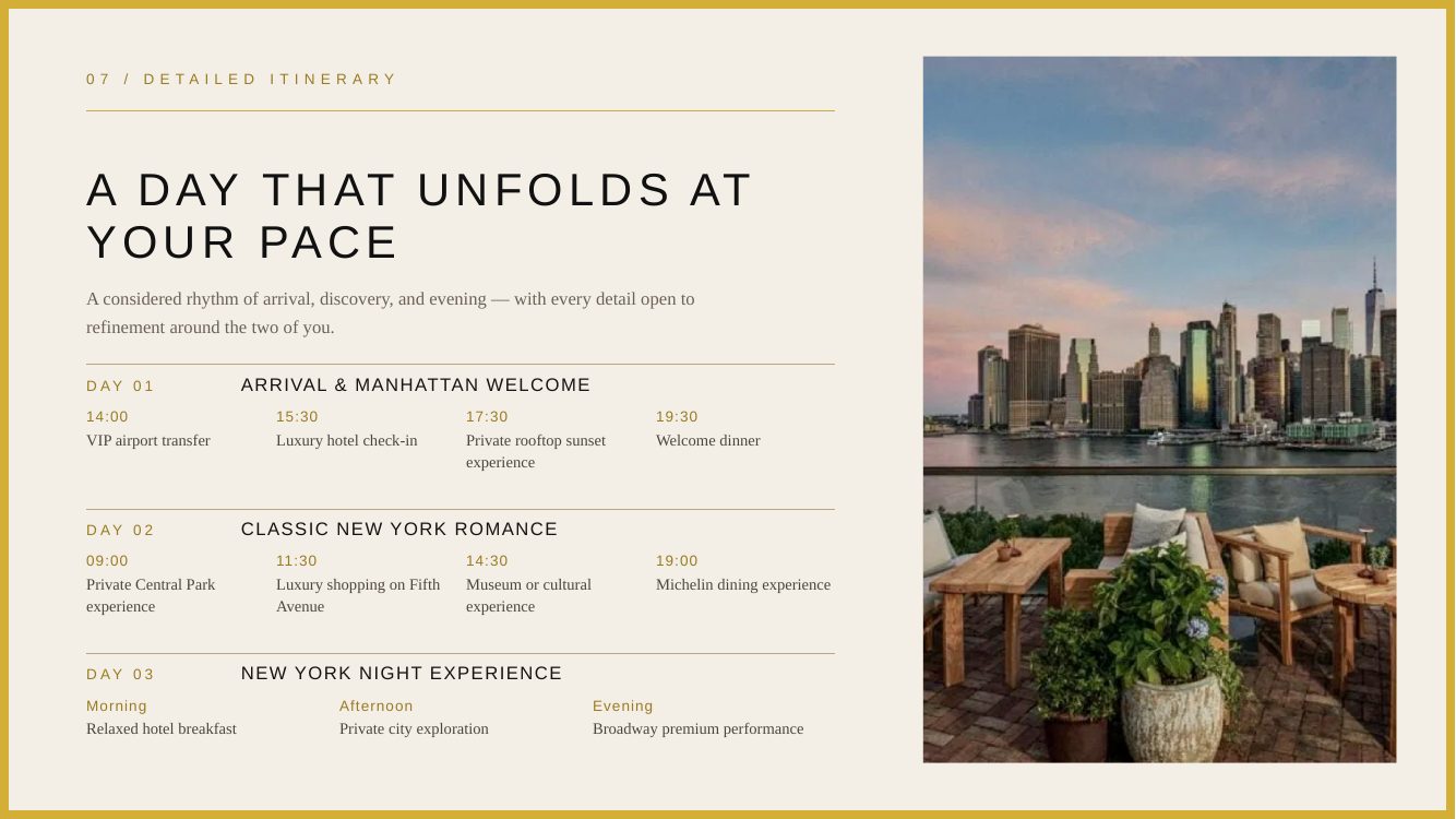New York City · Private Manhattan Romance — brochure page