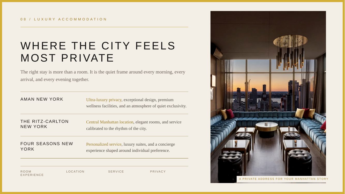 New York City · Private Manhattan Romance — brochure page