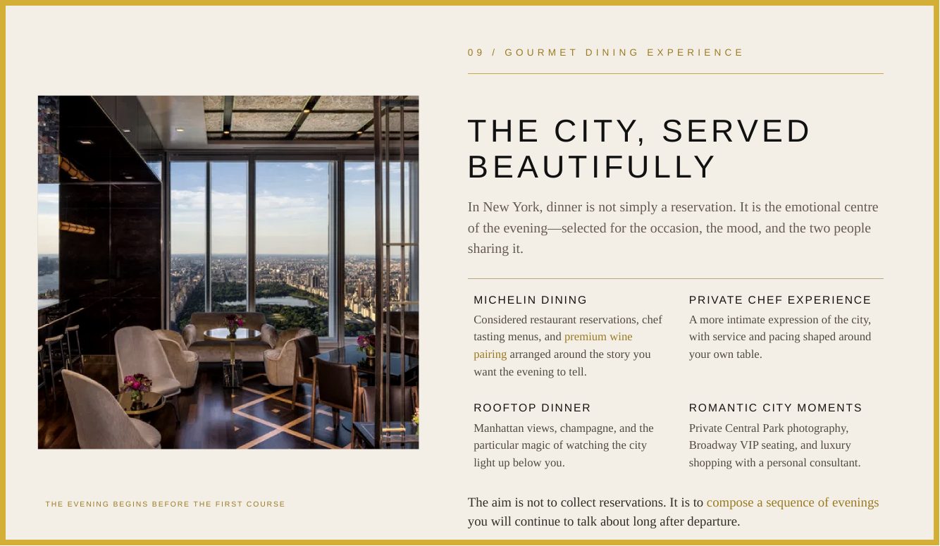 New York City · Private Manhattan Romance — brochure page