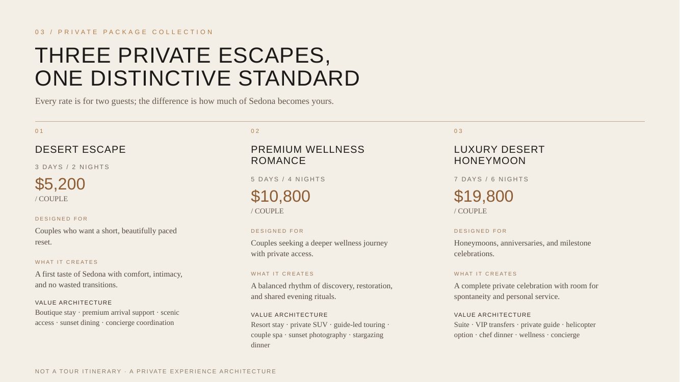 Sedona · Luxury Desert Wellness Romance — brochure page