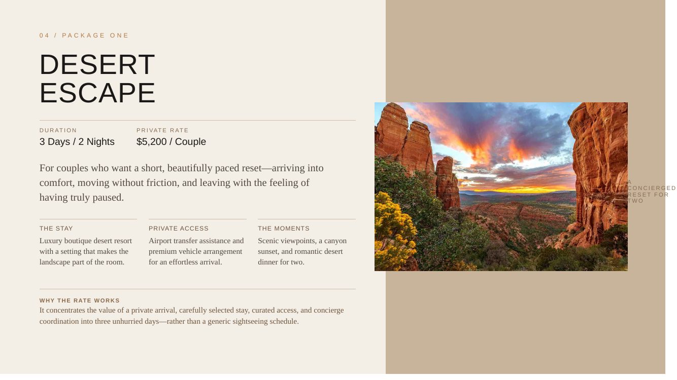 Sedona · Luxury Desert Wellness Romance — brochure page