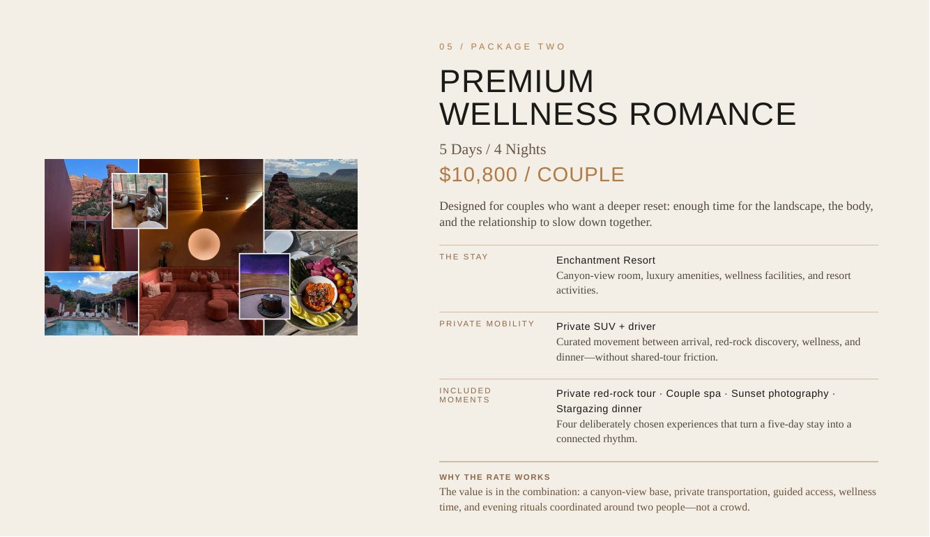Sedona · Luxury Desert Wellness Romance — brochure page