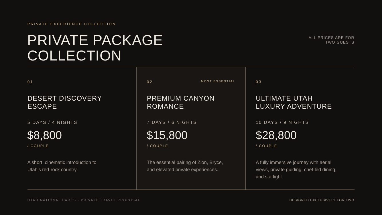Utah National Parks · Luxury Desert Adventure Romance — brochure page