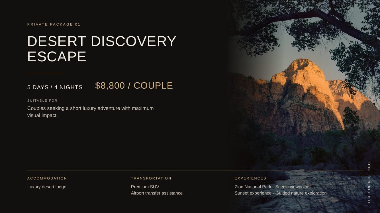 Utah National Parks · Luxury Desert Adventure Romance — brochure page