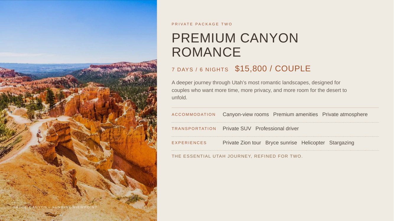 Utah National Parks · Luxury Desert Adventure Romance — brochure page