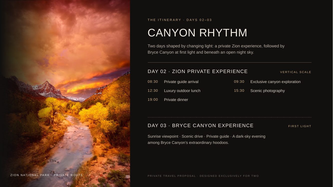 Utah National Parks · Luxury Desert Adventure Romance — brochure page